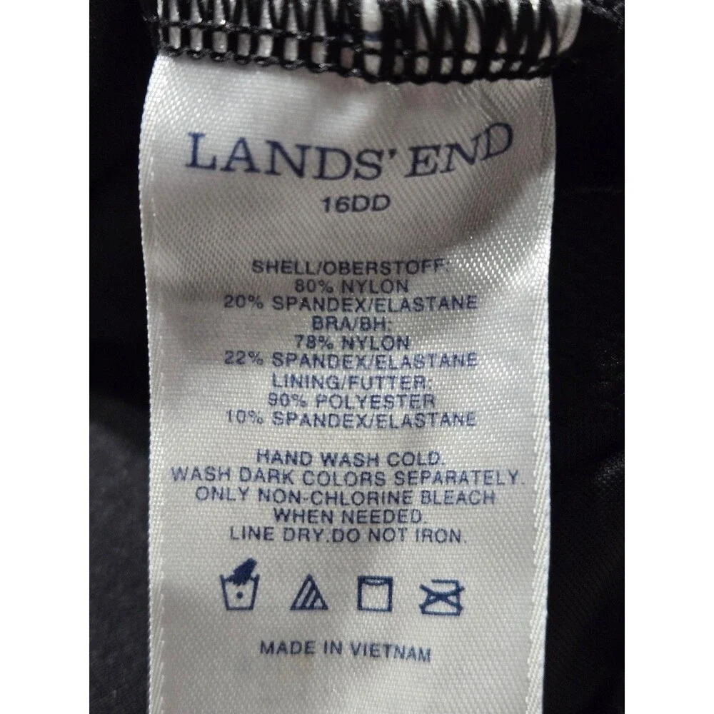 Lands' End 16 DD Halter Tankini Swim Top Underwire Built in Bra Black Flowy Fit
